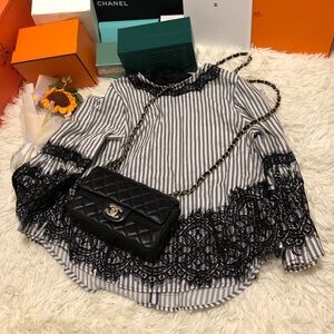 Zara Black and White Striped Blouse with Lace (Free Mystery Clothes)